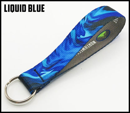 Blue liquid. 1 inch custom picture quality polyester webbing keyfob. Design by Northwest Straps.