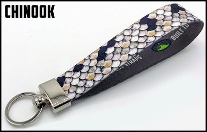 Chinook salmon scales 1 inch custom picture quality polyester webbing keyfob. Design by Northwest Straps.