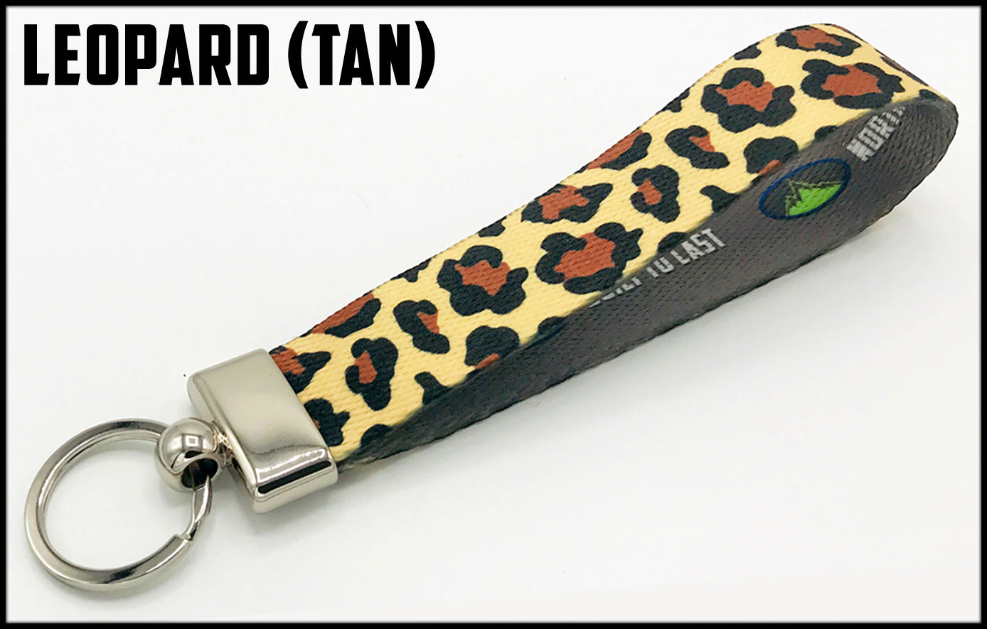 Tan leopard print. 1 inch custom picture quality polyester webbing keyfob. Design by Northwest Straps.