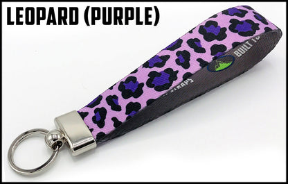 Purple leopard print 1 inch custom picture quality polyester webbing keyfob. Design by Northwest Straps.