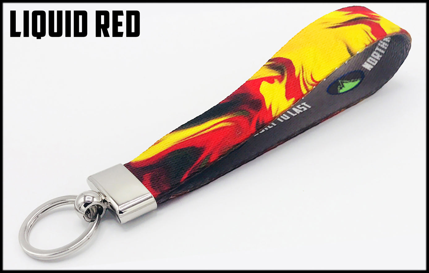 Red liquid. 1 inch custom picture quality polyester webbing keyfob. Design by Northwest Straps.