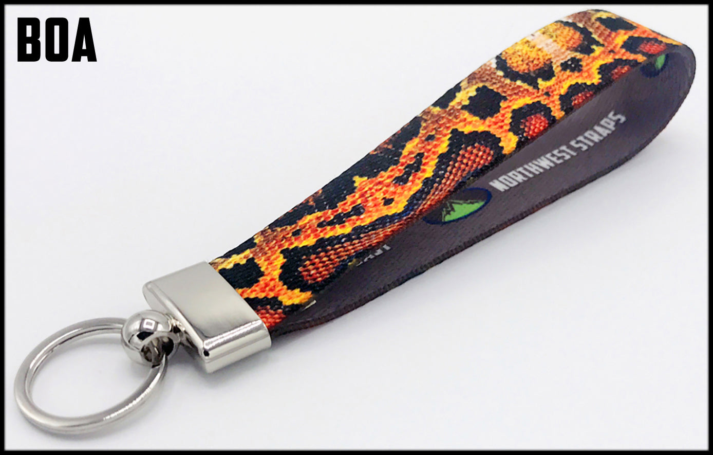 Boa constrictor snake skin 1 inch custom picture quality polyester webbing keyfob. Design by Northwest Straps.