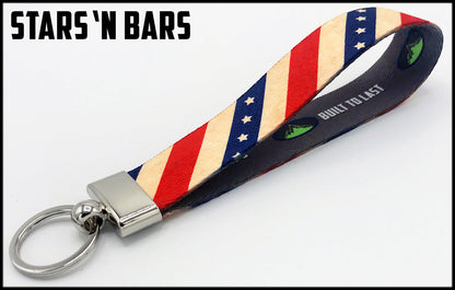 Red white and blue. Stars and bars. Patriotic American. 1 inch custom picture quality polyester webbing keyfob. Design by Northwest Straps.