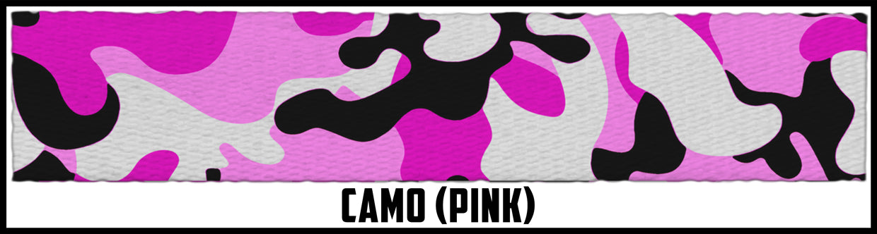 1 Inch picture quality polyester webbing. Traditional pink camo design.