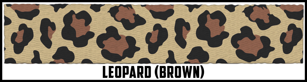 Brown leopard print. 3/4 inch custom picture quality polyester webbing. Design by Northwest Straps.