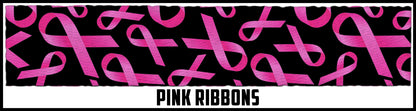 Pink ribbons on black background.  1 1/2 Inch custom picture quality polyester webbing. Design by Northwest Straps.