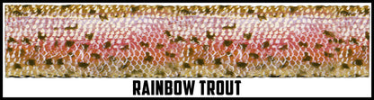 Rainbow trout skin scales.  1 1/2 Inch custom picture quality polyester webbing. Design by Northwest Straps.