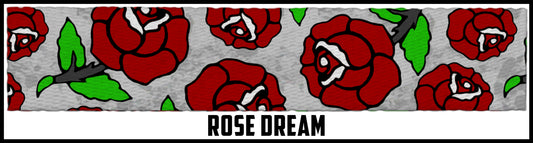 Drawn red roses on grey background.  2 Inch custom picture quality polyester webbing. Design by Northwest Straps.